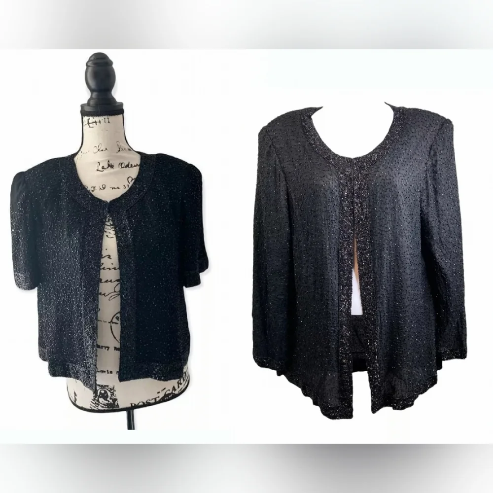 Vintage Stenay Women's Silk Sequin Beaded Blazer Black Small Lined Jacket Swifty